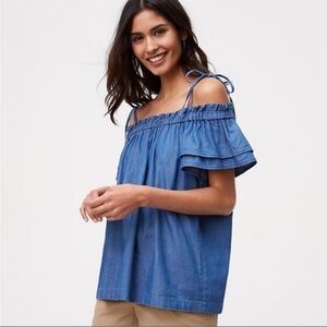 LOFT Chambray Off The Shoulder With Shoulder Ties Top Sz XS NWT